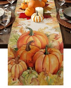 Thanksgiving Pumpkin Fall Maple Leaf lin Table Runner Mariage Décox