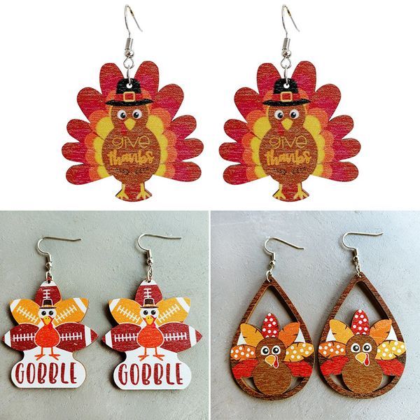 Pendientes de pájaro pavo de Acción de Gracias, joyería, gota de agua, punto, Rugby, fútbol, deportes, pendiente de madera