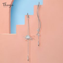 THAYA 100% ECHTE SOLD 925 Sterling Silver Willow Ear Drop Dangle Cryst Earring Charms voor Dames Mode Gift Fijne Sieraden 210317