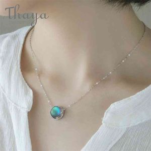 THAYA 45 CM Crystal Gemstone S925 Silver Aurora Ketting Halo Schaal Licht Bos Vrouwen Hanger Voor Meisje Elegante Sieraden 210721