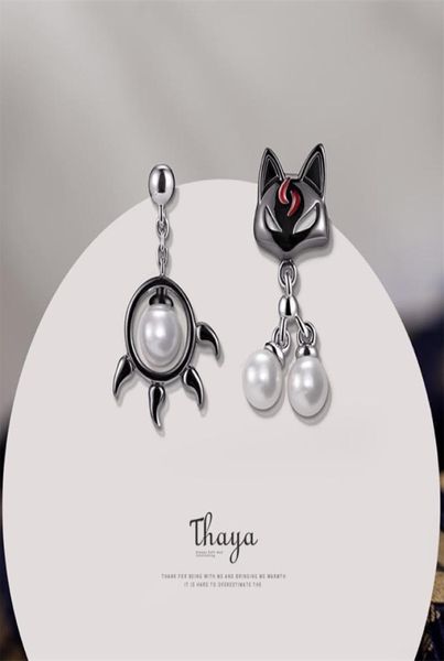 Thaya 925 boucle d'oreille en argent Sterling mignon noir chat patte goujon Style japonais pour les femmes oreille mode bijoux fins 2106189717059