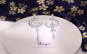 Thaya 925 Sterling Zilveren Oorbel Dangle Crescent Bamboebladeren Japanse Stijl Voor Vrouwen Fijne Sieraden 2106165878169