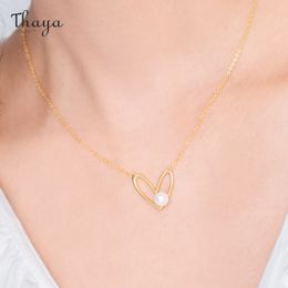 Thaya authentieke S925 zilveren hartvormige natuurlijke zoetwaterparelketting gouden hanger ketting elegant voor vrouwen fijne sieraden gif q0531