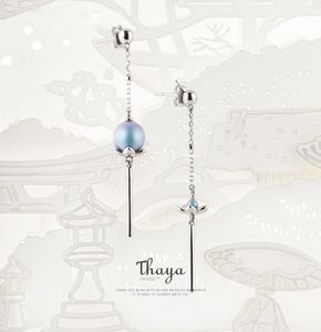 Thaya estilo chinês assimetria azul lótus jóias 925 brincos de prata design original para mulheres jóias finas especiais cx2006244518052