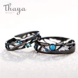 Thaya CZ voie lactée noir anneaux bleu brillant cubique zircone 925 bijoux en argent pour les femmes amoureux Vintage bohème rétro cadeau 220224