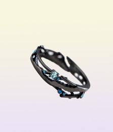 Thaya CZ Milky Way Black Rings Blue Bright Cubic Zirconia Rings 925 Silver Jewelry For Women Lover Vintage Boemian Retro Gift 2205308800