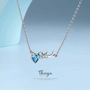 Thaya Elegant 100% стерлингового серебра 925 пробы синий драгоценный камень кулон ожерелья для женщин прозрачный кубический циркон ожерелья ювелирные изделия подарок Q0531
