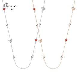 Thaya Originele Design Zilveren Kleur Lange 80 cm Ketting Hartvorm Emaille Rose Gold Chain Hanger Fijne Sieraden voor Vrouwen Gift Q0531