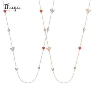 Thaya Design Original Argent Couleur Long 80 cm Collier Coeur Forme Émail Or Rose Chaîne Pendentif Fine Bijoux Pour Femmes Cadeau Q0531