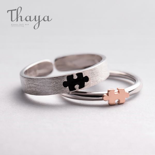 Thaya de oro rosa rompecabezas 3D Anillos Bijoux en Argent 925 de enganche de dedo del anillo para las mujeres regalo hecho a mano joyería Bijoux Mujer