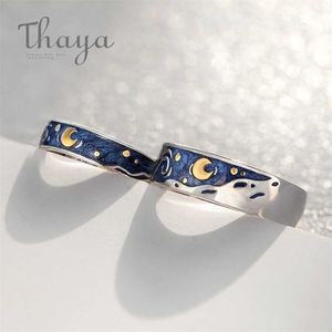 Anillos de pareja de esmalte de Thaya Van Gogh Sky Star moon s925 anillos de plata con purpurina anillo de compromiso joyería de boda para mujer 211217