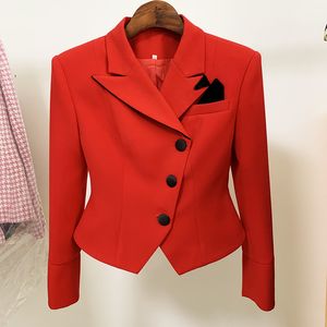 Costume pour femmes, sac décoratif de poche, bouton en tissu, robe de costume courte rouge ajustée, nouvelle collection 2024