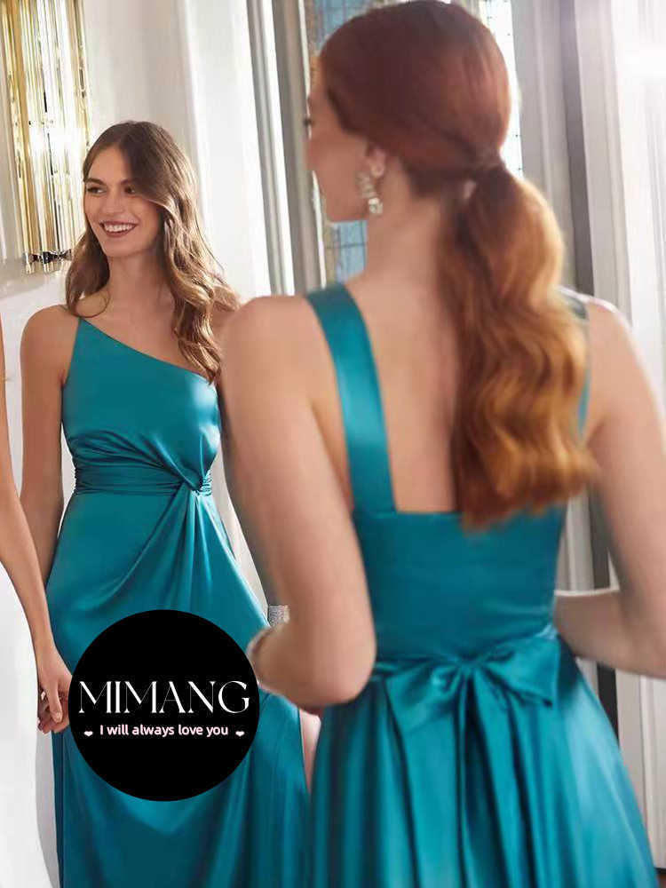 2024 Hunter Bridesmaid Dress Satin high-end nisch kan bäras enkel atmosfärisk och bantningsstil för sommaren