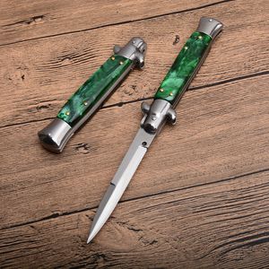 El padrino verde de 9 pulgadas Stiletto Mafia cuchillo plegable Horizontal Navajas de bolsillo automáticas herramientas EDC