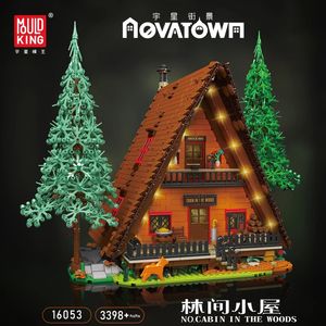 De A-Frame Forest Cabin Modular Building Blocks Mold King 16053 Jungle Hut Set met LED-licht voor volwassenen en tieners speelgoed KIRSTAND Kerstverjaardagscadeau