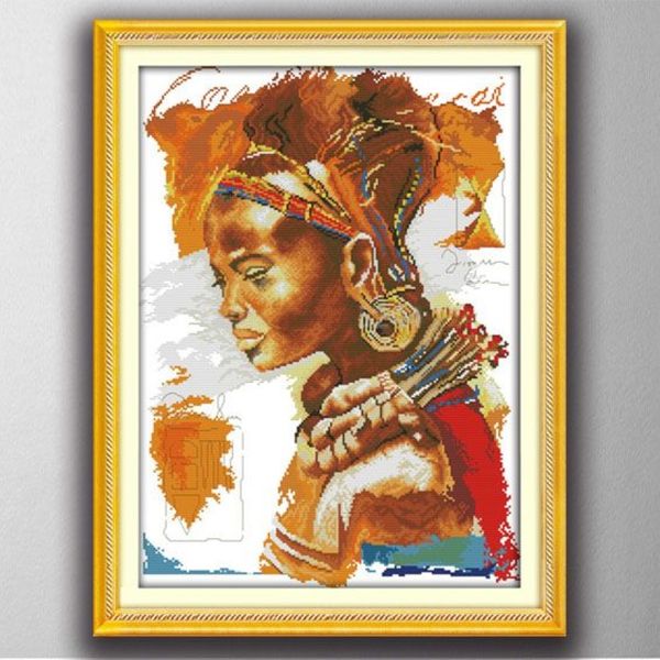 La femme africaine dame style gracieux point de croix ensembles de couture kits de broderie peintures comptées imprimées sur toile DMC 14CT 240A