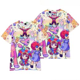 Camiseta con estampado 3D de The Amazing Digital Circus para niños/adultos, camiseta divertida de manga corta con cuello redondo de verano, camisetas gráficas Pomni Jax