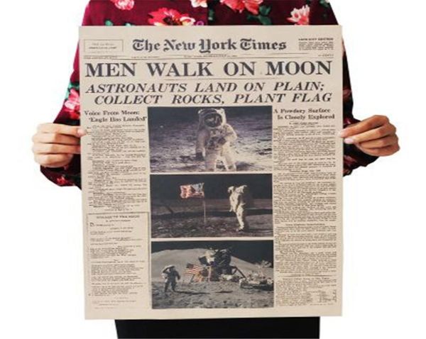 L'Apollo 11 Moon Landing New York Times Affiche Vintage Papier Kraft Rétro Décoration de Chambre D'enfants Autocollant Mural 51355cm8299141