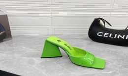 Les sandales à talales Green Devon d'Attico Sandales Patent Cuir Patent Chunky Mules High Heels Slip Over Slides Open Toes Shoe Women Lu1545731
