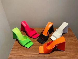 The Attico – sandales à talons Devon vert, jaune, blanc, vert, rouge, mules épaisses en cuir, talons hauts de 11.5cm, luxe pour femmes