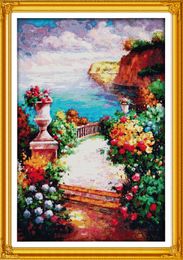 Het strandpad tussen de bloem Home Decor Painting, Handgemaakte Cross Stitch Borduurwerk Handelsets geteld Afdrukken op Canvas DMC 14CT / 11CT