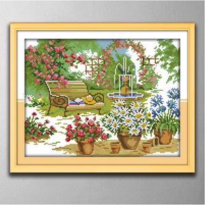 Le beau jardin, outils artisanaux de point de croix faits à la main, ensembles de broderie, impression comptée sur toile DMC 14CT /11CT