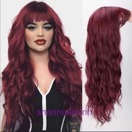 La Guía para principiantes para comprar las mejores pelucas en línea en 2024 2023 Wig Wig Womens Qi Liu Hai Long Curly Hair Wine Red Alleat Temperatura Seda