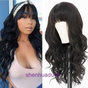 De beginnersgids voor het kopen van de beste pruiken online in 2024 Fashion Wig Womens Black Qi Liu Hai Big Wave Long Curly Hair Chemical Fiber Head Cover