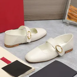 Het beste merk Ballet Flats Leisure Leather Square Toe met modieuze roterende gespode Buckle Mary Jane schoenen Dames Luxe designer Loafers