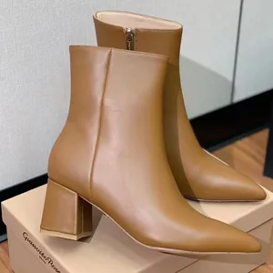 Les meilleures bottines Gianvito Rossi femmes 5,5 cm d'épaisseur en cuir bottes pointues automne et hiver mode botte courte décontractée fermetures à glissière latérales botte de luxe de créateur