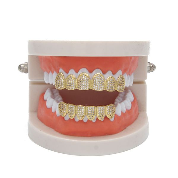 La marca más vendida Grills Grillz hiphop diamante tendencia club nocturno tirantes de hip hop micro circón rock tirantes para hombre parrillas doradas