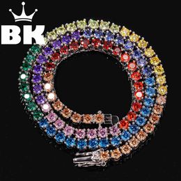 The Blinging King 1 Rij Kleurrijke 4mm CZ Tennis Mooie Ketting Koper Hip Hop Ronde Cut Iced Out Out Cubic Zirconia Mens Sieraden X0509