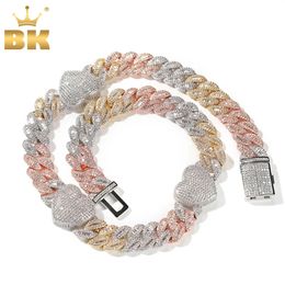 DE BLING KONING 16 MM Miami Cubaanse Armband Ketting Met Grote Harten Iced Out Baguettecz Zirconia Mode Hiphop Sieraden 240311