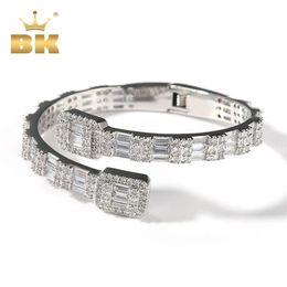 THE BLING KING 7mm Baguette Manchette Bangel Micro Pavé Bling Carré Zircone Cubique Bracelet De Luxe Poignet Rappeur Bijoux Punk Bracelet 2231T