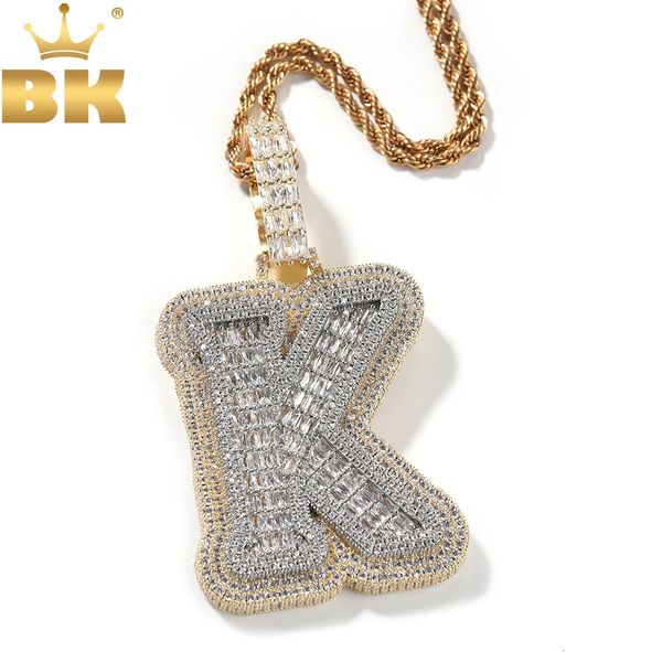 THE BLING KING Big Baguettecz Lettre Initiale A-Z Micro Pavé Deux Tons 5A Zircone Cubique Charme Collier Hiphop Bijoux 240115