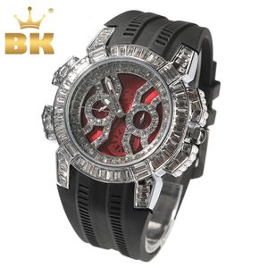 THE BLING KING Big Dail montre pour hommes avec ceinture en Silicone blanc bleu noir glacé carré strass uxury montre-bracelet 240115