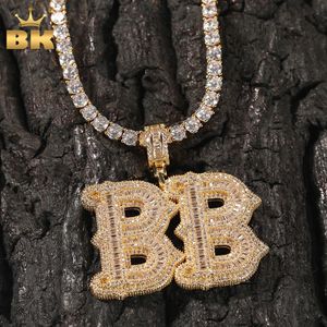 Le nom personnalisé de Bling King Iced Out Baguettecz Cumbic Zirconia Numéro Letter Pendant Chain Collier Hiphop Punk Jewelry for Gift 240411