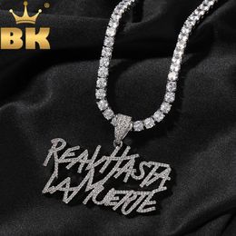 The Bling King Real Hasta La Muerte Rapper Anul Fashion Pendant Collier Iced Out Cumbic Zirconia 2rows Letters HipHop Jewelry 240407