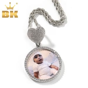 THE BLING KING Rond Coeur Fermoir Médaillons Personnalisé Po Mémoire Pendentif Graver Nom HipHop Bijoux Personnalisé Hommes Femmes Cadeaux 240226