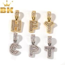 THE BLING KING – collier avec pendentif en forme de petite Baguette, lettres initiales anglaises, à la mode, bijoux en zircone cubique glacé, 252k
