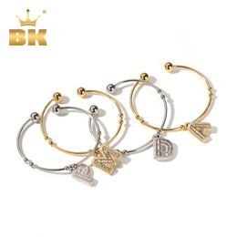 THE BLING KING Slim Bracele bricolage A-Z lettre initiale glacé zircon cubique bracelet charme mode Hiphop Punk bijoux 240115