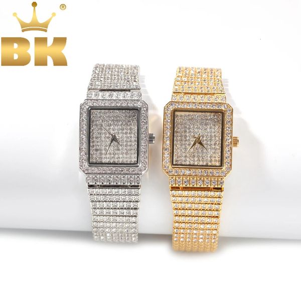 THE BLING KING femmes montre en acier inoxydable glacé strass Bling forme carrée luxe étanche montres-bracelets 240115