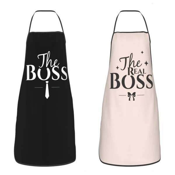 The Boss Real Delantal Mujeres Hombres Babero Unisex Pareja Cocina Cocina Tablier Cocina Chef Pintura 240111