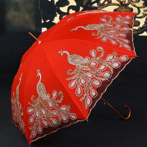 La mariée parapluie 23 pouces haute qualité feuille d'or rouge parapluie demoiselles d'honneur parapluie mariage parasol décoration livraison gratuite ZA5724