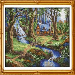 La cabane dans la forêt décor à la maison peinture à la main point de croix broderie ensembles de couture compté impression sur toile DMC 14CT 11248s