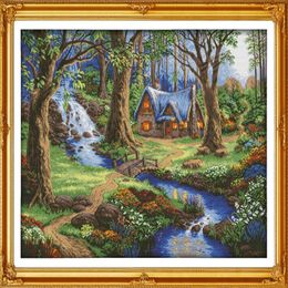 De hut in het bos home decor schilderij Handgemaakte kruissteek Borduren Handwerken sets geteld print op canvas DMC 14CT 11271n