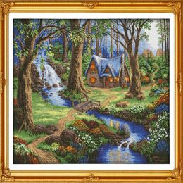 De hut in het bos woondecoratie schilderij Handgemaakte kruissteek Borduren Handwerken sets geteld print op canvas DMC 14CT 11218j
