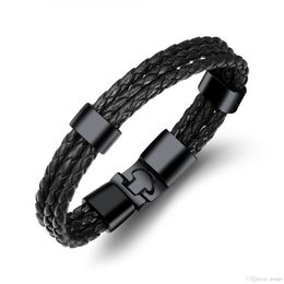 Le moins cher multicouche véritable PU cuir hommes Bracelet créatif titane acier cuir Bracelet en acier inoxydable charme Bang308J