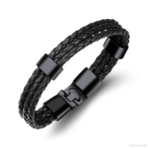 De goedkoopste meerlaagse echte PU lederen herenarmband, creatieve titanium stalen lederen armband, roestvrijstalen bedel Bang248W