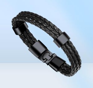 De goedkoopste Multilayer Echt PU-leer Herenarmband Creatieve titanium stalen lederen armband Roestvrij stalen bedel Bang3818161